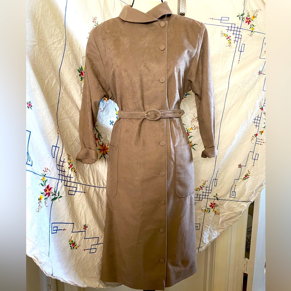 70s VINTAGE FAUX SUEDE SIDE BUTTON MOD TRENCH COAT